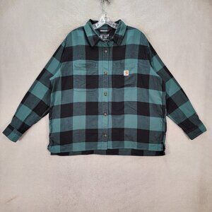 Carhartt Green Flannel Plaid Rugged Flex Loose Fit Midweight ButtonUp Casual Top